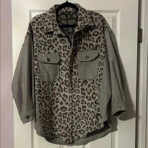 J. Jill Leopard Print Utility Jacket in Gray and Brown